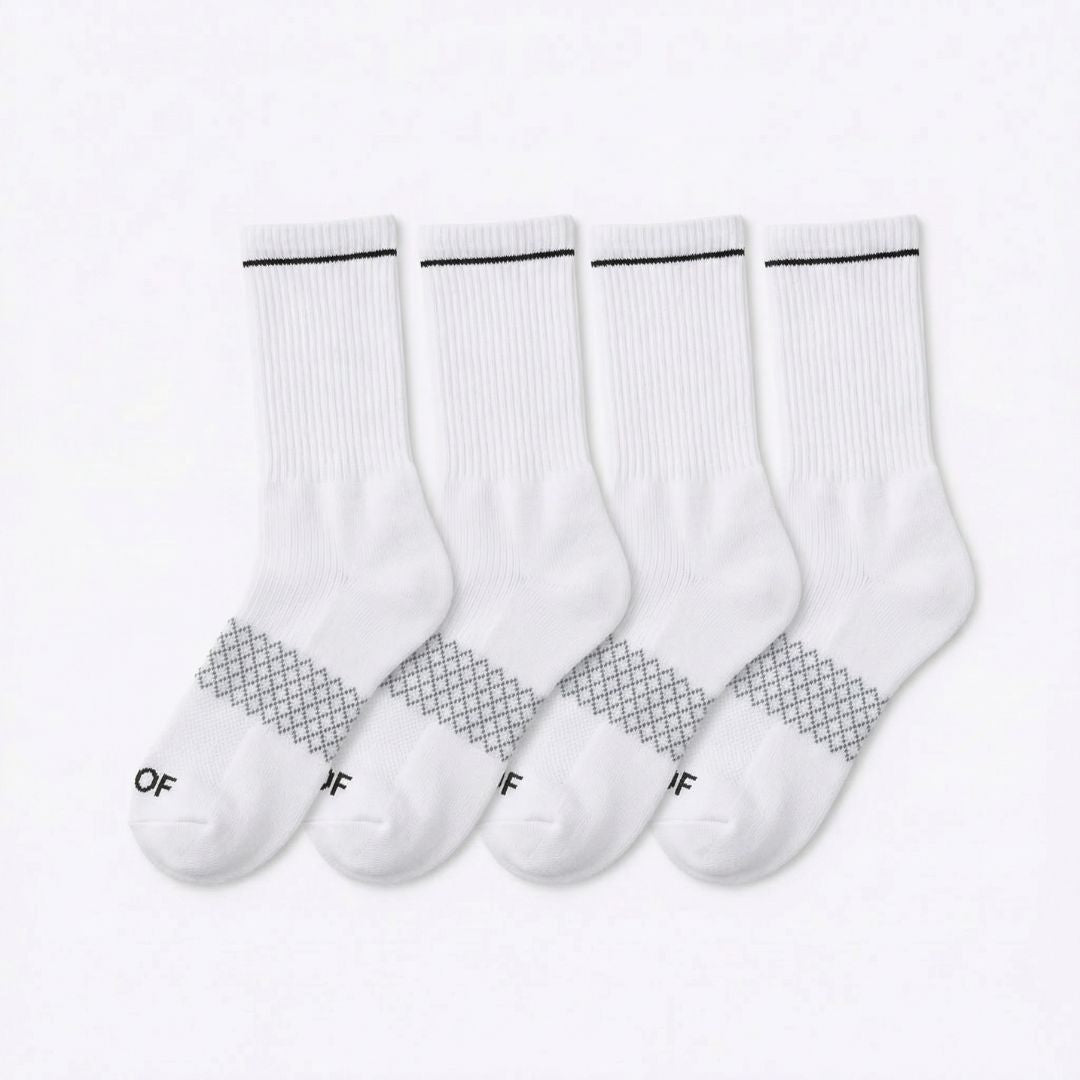 White Bamboo Crew Compression Socks 4 Pack