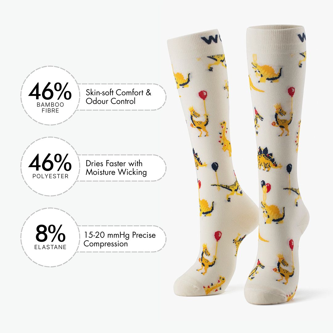 Dino Party Bamboo Compression Socks